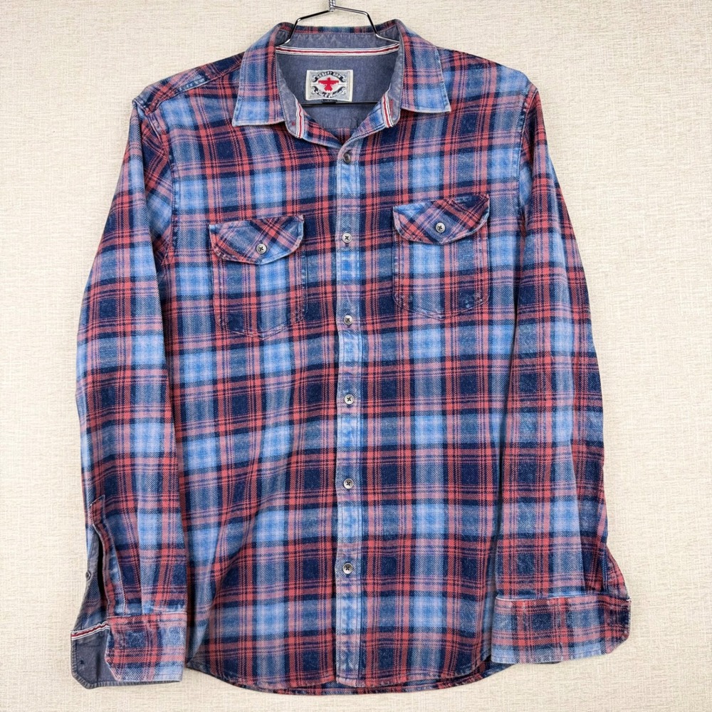Desert Son Flag & Anthem Y2K  Mens Medium Red Plaid Flannel Button Down Shirt